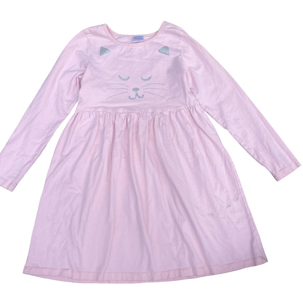 Hanna Andersson Long Sleeve Pink Cat Face Dress girls size 10 Play clothes